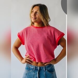 Eesome Red and White Striped Cropped Tee